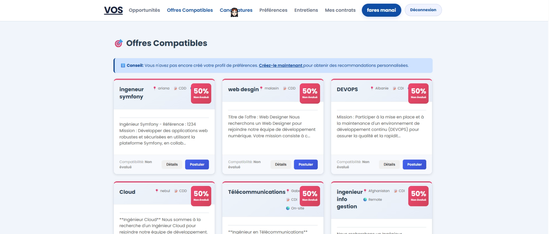Interface de suivi VOS